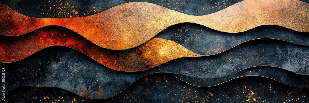 Poster a high-end abstract pattern with a mix of dark colors and metallic accents