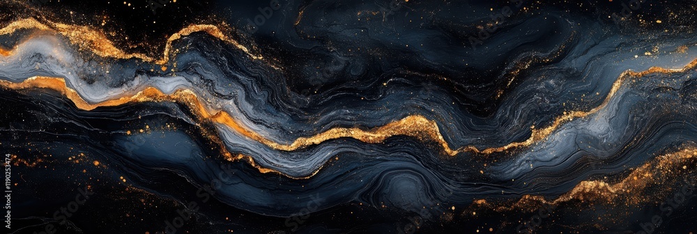 Poster a high-end abstract pattern with a mix of dark colors and metallic accents