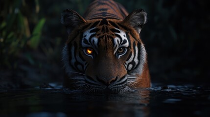 Fototapeta premium Majestic Night Tiger: A Breathtaking Encounter in the Wild