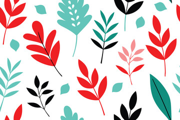 A seamless botanical pattern featuring colorful leaves in vibrant shades of green, orange, and turquoise. Perfect for nature-inspired graphic design, decor, and microstock use.
