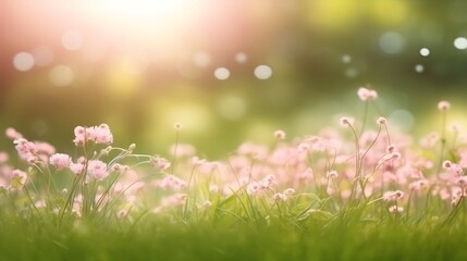 Fototapeta premium Delicate Pink Flowers in Sunny Meadow