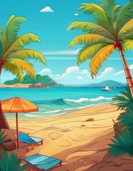 Obraz premium Cartoon summer beach. Generated image