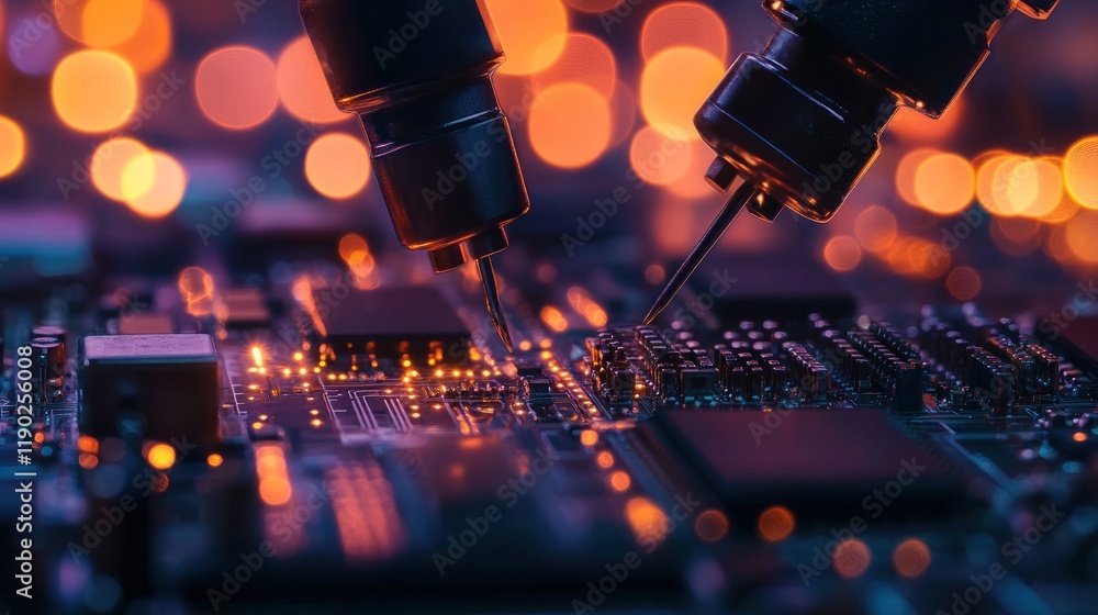 Poster high-tech circuit board assembly: precision robotics in action