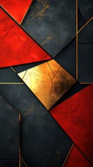 A minimalist geometric pattern with bold lines and sharp angles in metallic colors