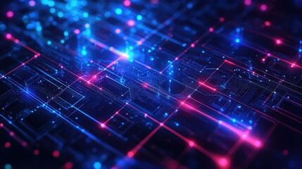 Fototapeta premium A modern circuit board with digital components glowing softly in blue tones