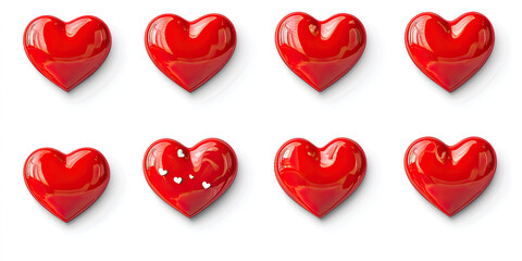 Red Heart Shape Stickers Isolated on White Background for Valentine and Decorative Themes