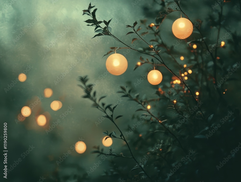 Aufkleber a muted green bokeh background with soft, glowing orbs, creating a soft and peaceful natural environ