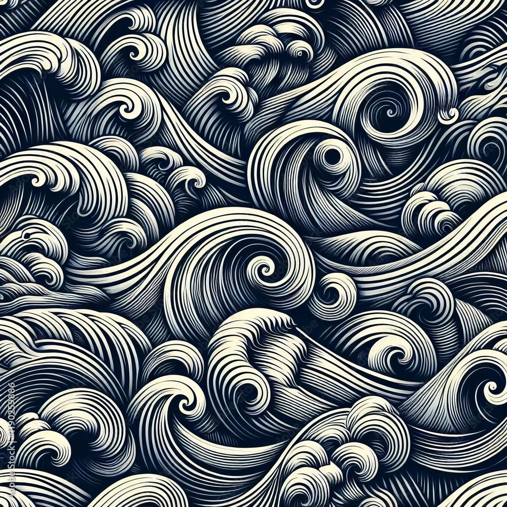 Aufkleber wave patterns repeating wave motifs representing ocean waves or
