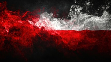 Polish flag smoke art, dark background, patriotic design