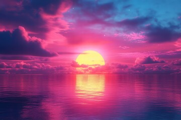 Fototapeta premium A neon sunset with glowing hues of orange, pink, and purple