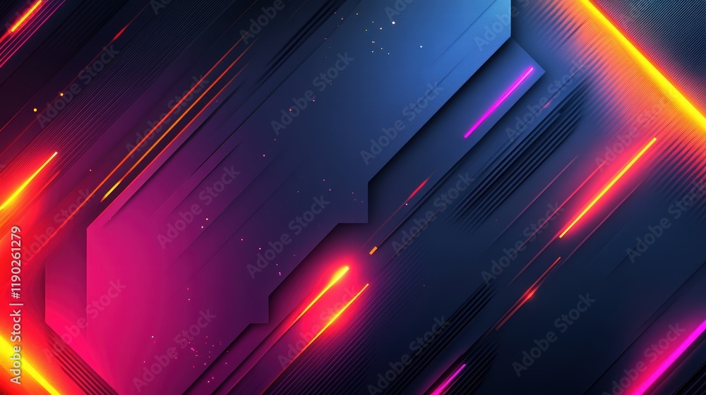 Poster a neon-lit geometric background with glowing lines and sharp edges in bright neon tones