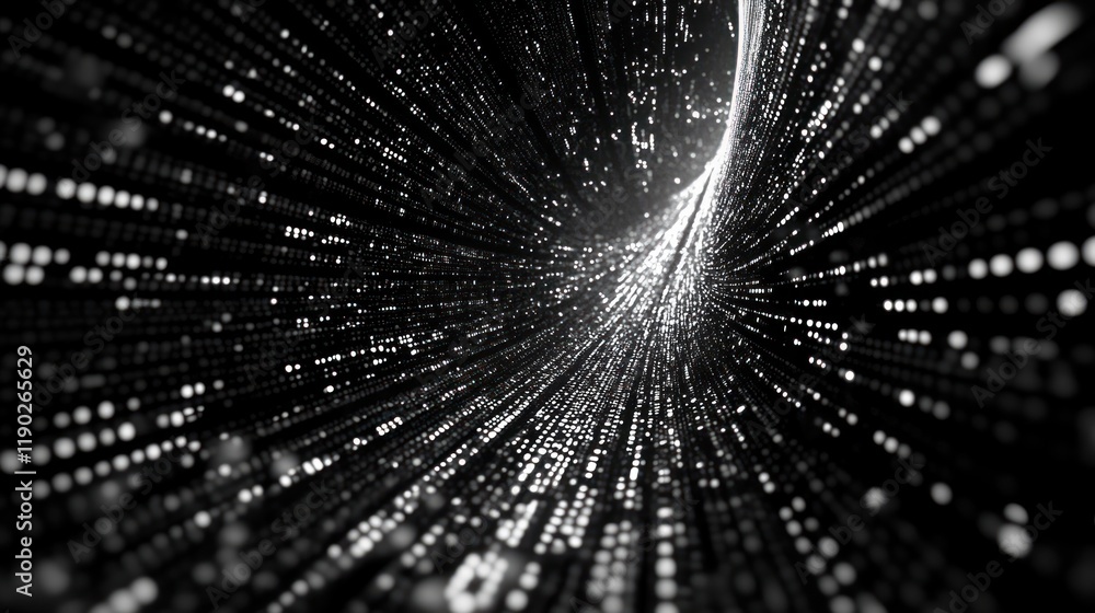 Poster abstract digital tunnel: a monochromatic journey through data streams