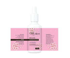 Serum Bottle packaging design, skincare label design, Dropper label design