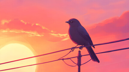 a beautiful view of a sunset bird with its orange color
