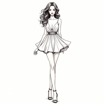recommend clip art: line art model in dress, fashion concept, dress and fashion 