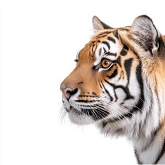 Obraz premium Tiger Portrait: An intense gaze meets the viewer in this close-up portrait of a majestic tiger. The subject's piercing amber eyes and distinct black stripes are captured in sharp detail.