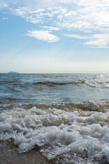 Fototapeta premium Water wave surf to beach in the sea at Bangsan beach in Chonburi at Thailand