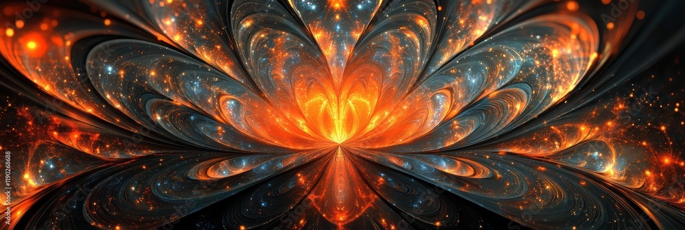 Poster a sharp, abstract pattern with intricate lines and glowing effects