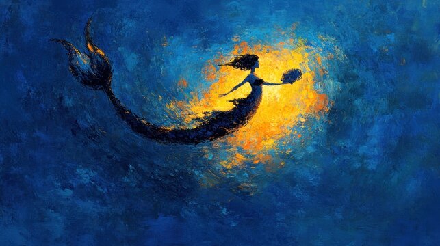 Reverse Mermaid Fantasy Art with AI Generative Canvas Texture and Brush Strokes