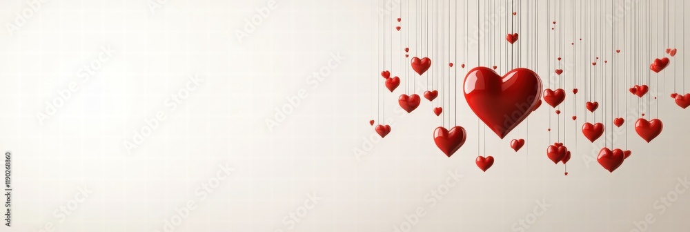 Poster a simple and elegant background with red heart icons suspended in the air, creating a minimalistic a