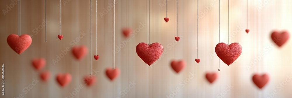 Poster a simple and elegant background with red heart icons suspended in the air, creating a minimalistic a