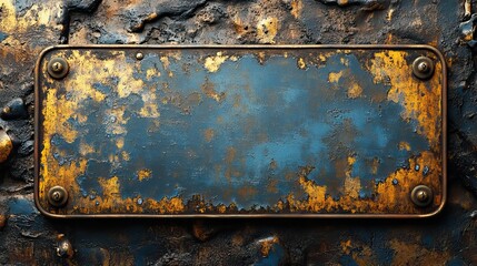 A vintage metal signboard features a rusty tin plate finish suitable for customization with text