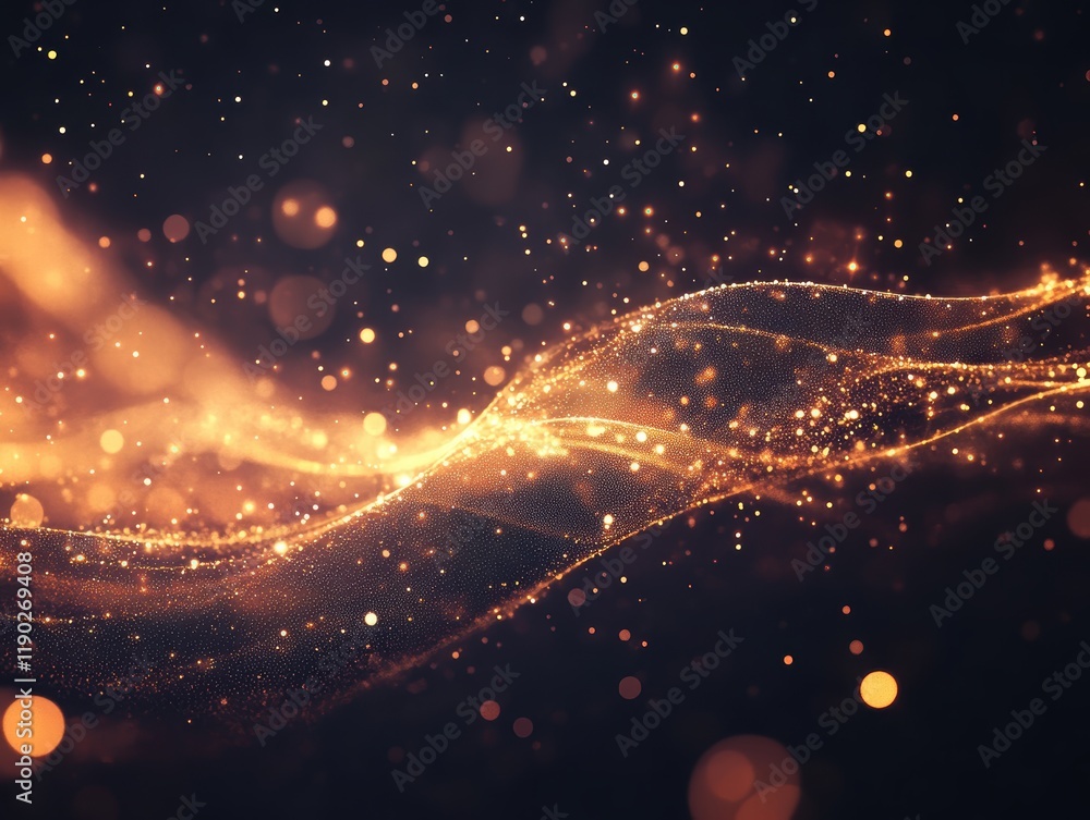 Poster a smooth, fluid design of flowing data lines and light particles on a dark backdrop