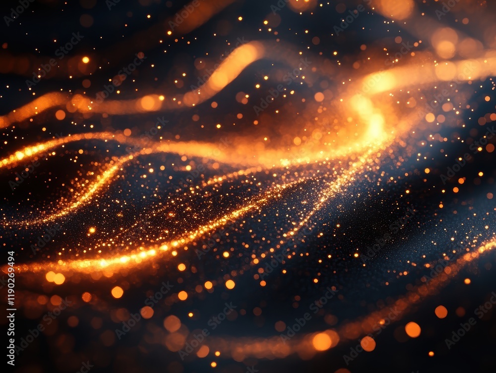 Poster a smooth, fluid design of flowing data lines and light particles on a dark backdrop