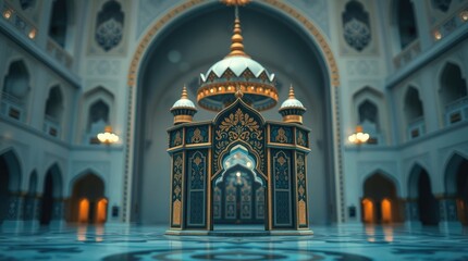  luxury Islamic mandala in sharp focus, positioned against a softly blurred bokeh background. The cinematic