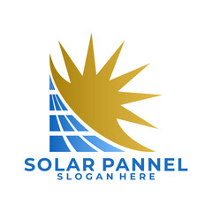 Fototapeta premium Sun with Panel logo. Solar Energy logo designs vector, Solar Panel logo icon
