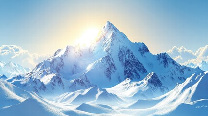 Obraz premium A snowy mountain peak with clear skies and bright sunlight
