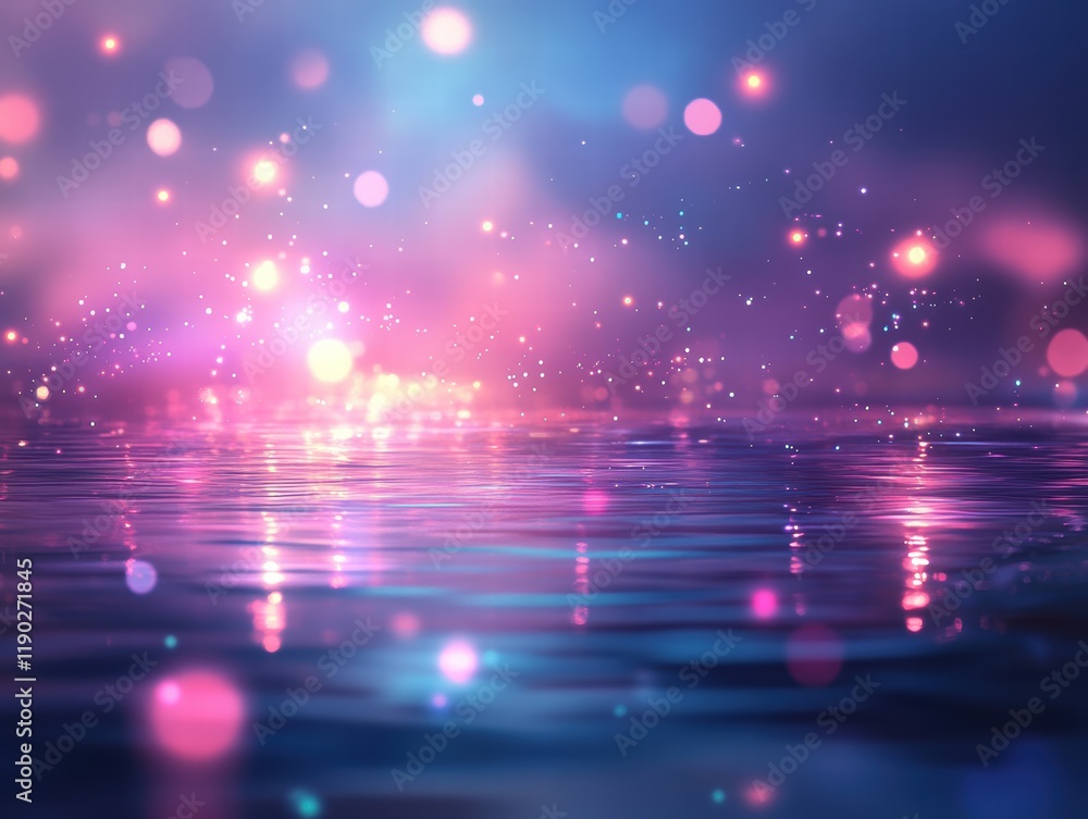 Poster a soft-focus bokeh effect with glowing lights and soft reflections, creating an elegant, magical vib