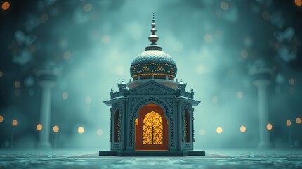 Obraz premium luxury Islamic mandala in sharp focus, positioned against a softly blurred bokeh background. The cinematic