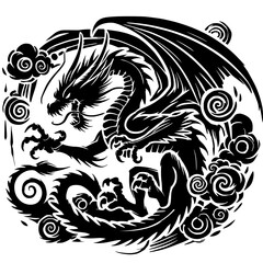 Angry dragon silhouette vector design