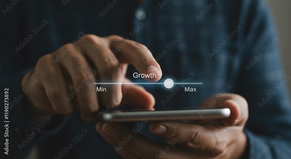 Poster growth adjustment slider on mobile interface symbolizing progress, innovation, and performance optim