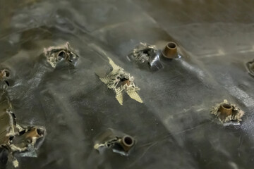 rifle bullets bulletproof shells closeup background military