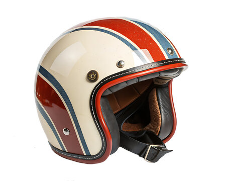 retro motorcycle helmet isolated on white background PNG.AI GENERATED 