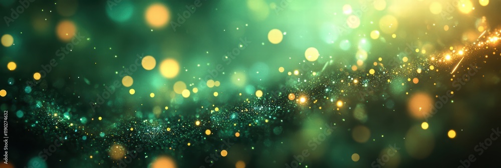 Poster a vibrant and energetic green bokeh background with glowing lights of different sizes and soft blend
