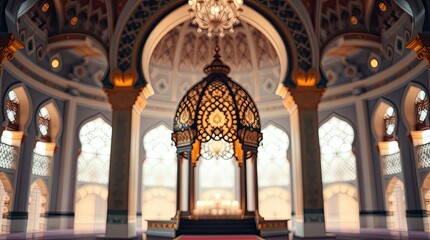 luxury Islamic mandala in sharp focus, positioned against a softly blurred bokeh background. The cinematic