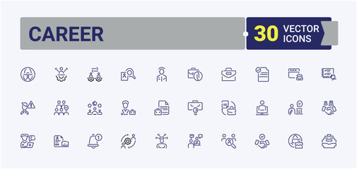 Career linear icon collection. Related to businessman, work, people, employment, business, worker and more. Simple line vector. Vector icons editable stroke.