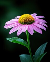 Obraz premium [Closeup photography of vibrant pink daisy flowers] Vibrant Pink Daisy Close-up with Yellow Center in Dark Background