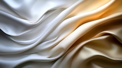 Fototapeta premium Elegant Draped Silk Fabric in White and Gold Hues