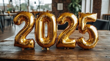 Balloons Shaped Gold "2025" Text, Isolated PNG for Post-Production and Graphic Design