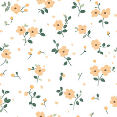 Fototapeta premium Seamless Peach Floral Pattern with Delicate Green Leaves