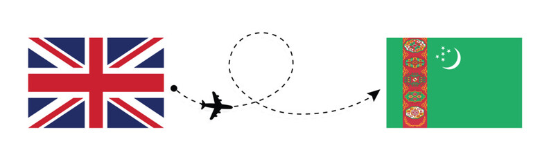 UK to Turkmenistan flight travel . London to Ashgabat Passenger travelling by air concept 