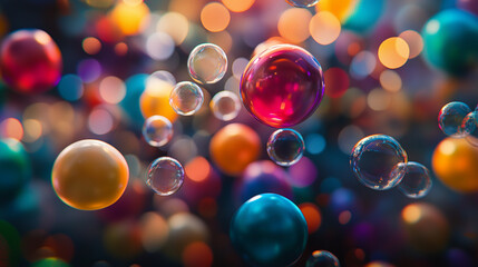 Bokeh photography effects combined with colorful balloons, creating a vibrant, joyful birthday celebration atmosphere that highlights fun, creativity, and festive spirit in a lively setting. 