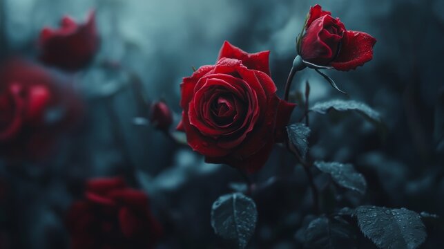 Elegant greeting card design featuring red roses with lush green leaves, perfect for romantic celebrations, special occasions, and thoughtful messages in a classic floral style