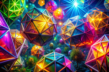 Vibrant geometric shapes in neon colors create mesmerizing visual display