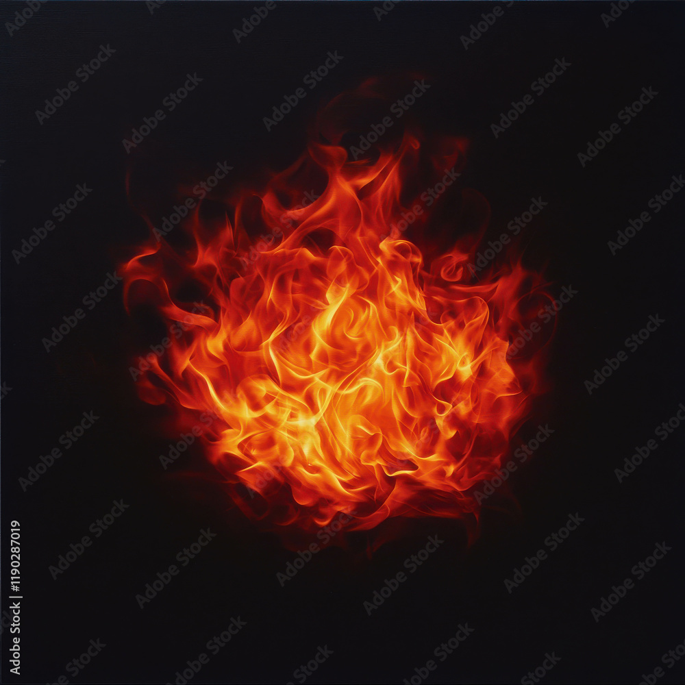 Poster dynamic swirling fireball hovering against a dark background