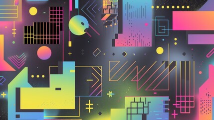 Obraz premium Vibrant Abstract Geometric Background with Neon Gradient Shapes and Lines